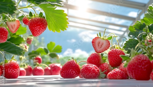 Obraz na płótnie Ripe Strawberries Greenhouse Harvest. (4) w salonie