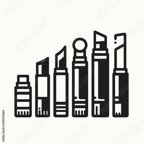 very simple flat and single minimalist Lip Balm Tube Silhouettes in black on a white background 