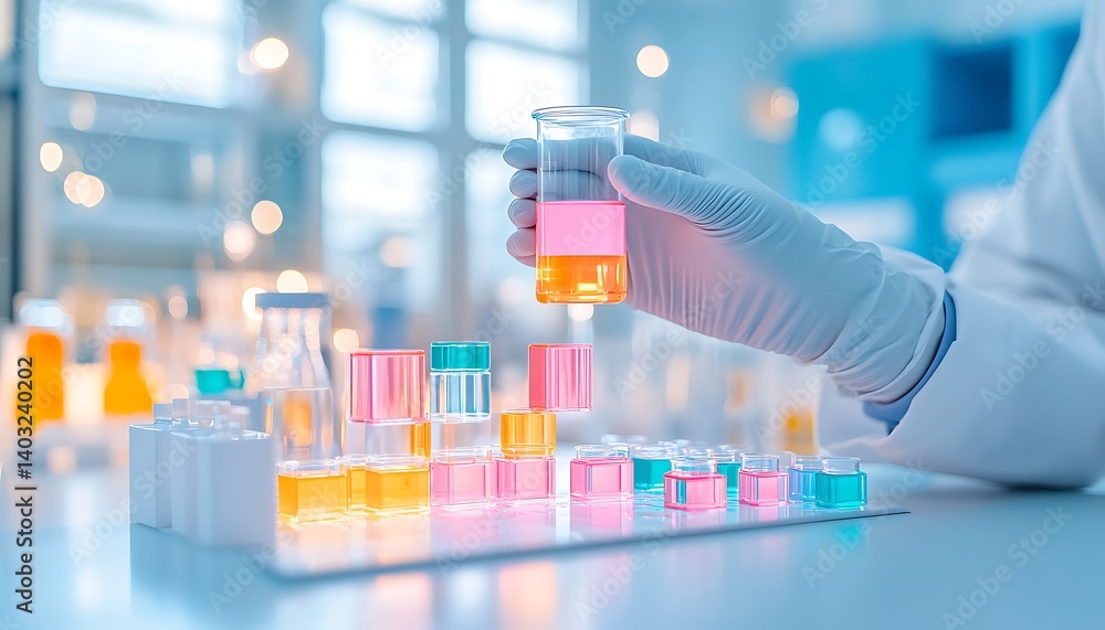 Scientist holds lab sample with research. Scientist holds lab sample with research.