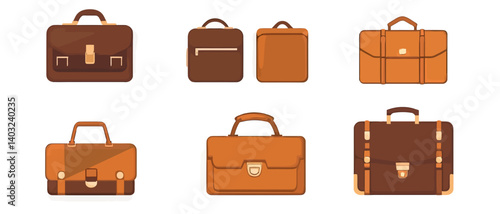 Collection of leather briefcase vector design for business and travel needs