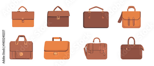 Collection of leather briefcase vector illustration for business design