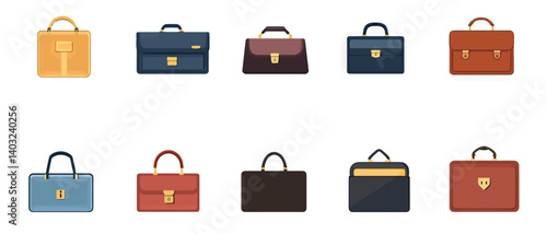 Collection of business briefcases vector illustration for office work use