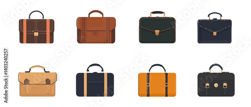 Briefcase collection vector illustration professional business style set
