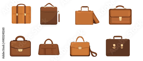Collection of leather briefcases and bags for business and travel needs