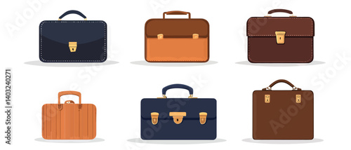 Briefcase vector set vintage style business bag leather case portfolio design