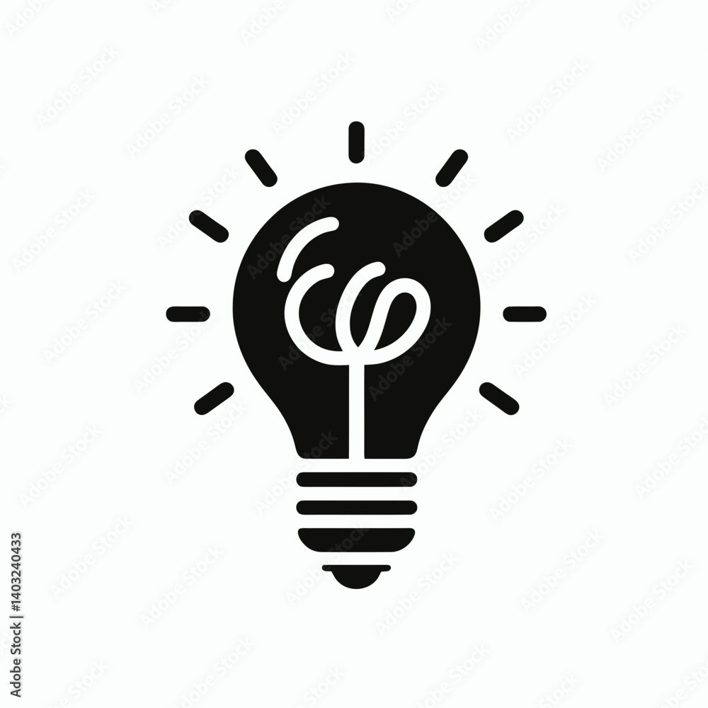 very simple flat and single minimalist Lightbulb Filament Silhouettes in black on a white background very simple flat and single minimalist Lightbulb Filament Silhouettes in black on a white background