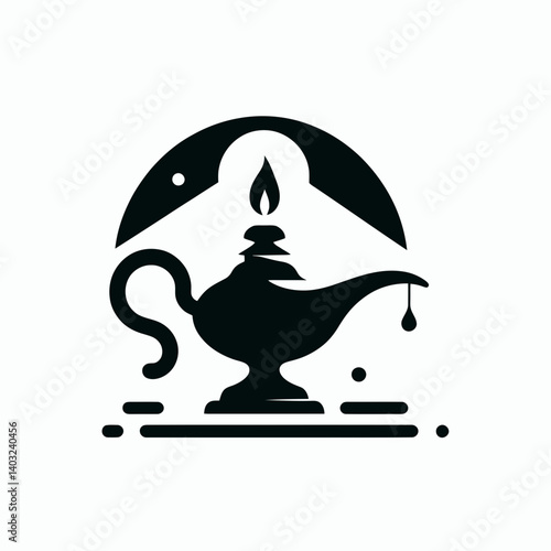very simple flat and single minimalist Oil Lamp Silhouettes in black on a white background 