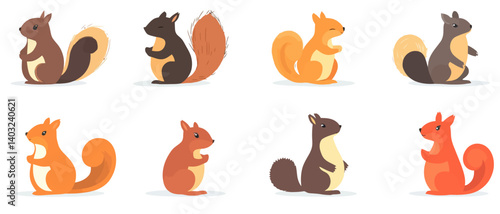Cartoon squirrel vector illustration set cute animal rodents wildlife art