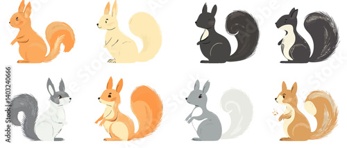 Cute squirrel clip art vector illustration set for graphic design needs