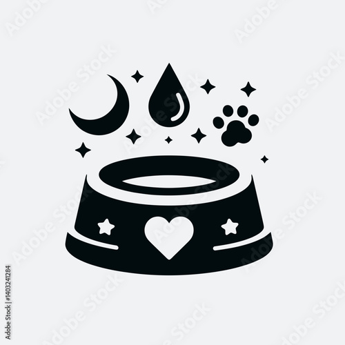 very simple flat and single minimalist Pet Food Bowl Silhouettes in black on a white background 