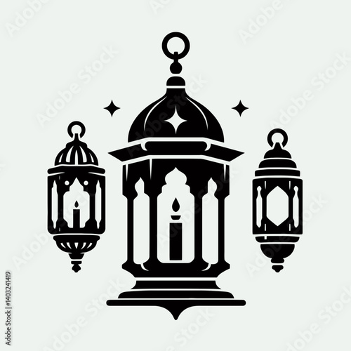 very simple flat and single minimalist Lantern Glass Silhouettes in black on a white background 
