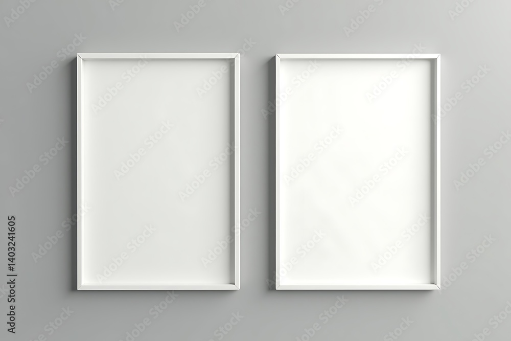 Two blank white frames on gray wall Minimalist Two blank white frames on gray wall Minimalist