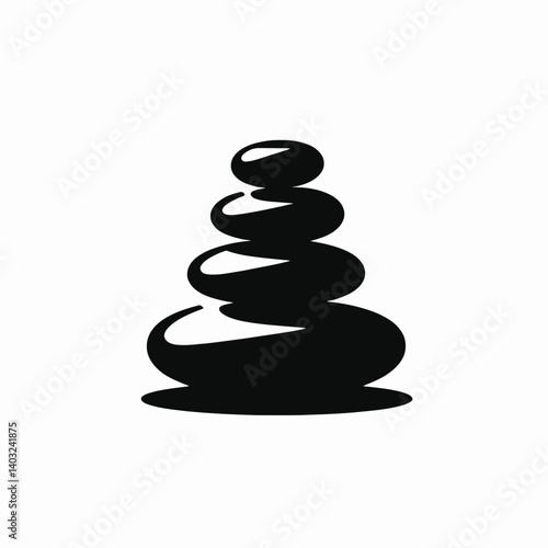 very simple flat and single minimalist Pebble Stack Silhouettes in black on a white background 