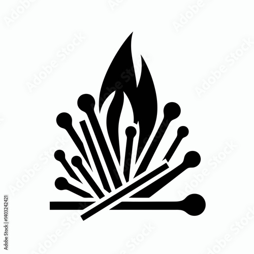 very simple flat and single minimalist Matchstick End Silhouettes in black on a white background 