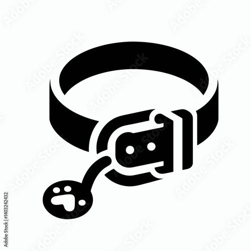 very simple flat and single minimalist Pet Collar Silhouettes in black on a white background 