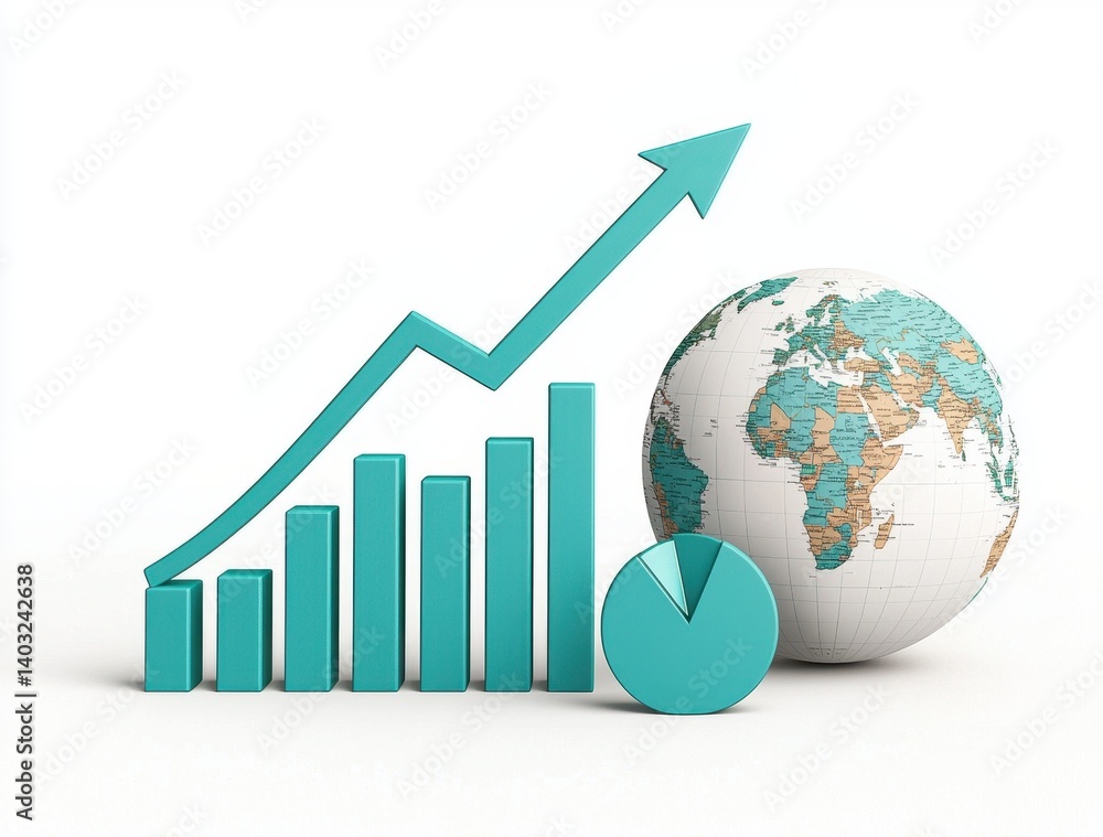 Growth Chart and Globe Symbolizing Global Business Expansion Trends