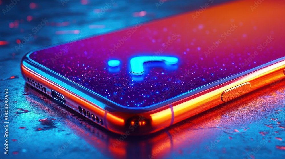 Modern smartphone with a question mark graphic. Its vibrant lighting, creating a dramatic contrast of colors Modern smartphone with a question mark graphic. Its vibrant lighting, creating a dramatic contrast of colors