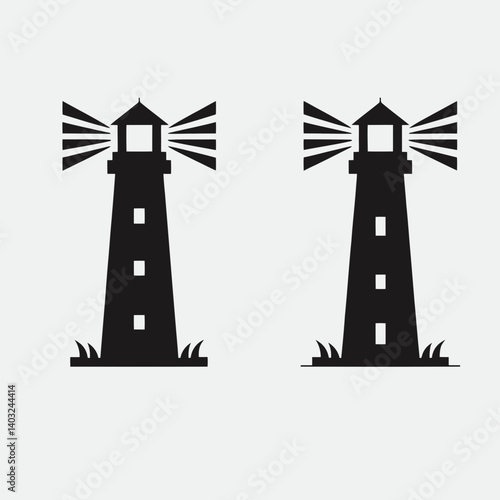 very simple flat and single minimalist Lighthouse Top Silhouettes in black on a white background 