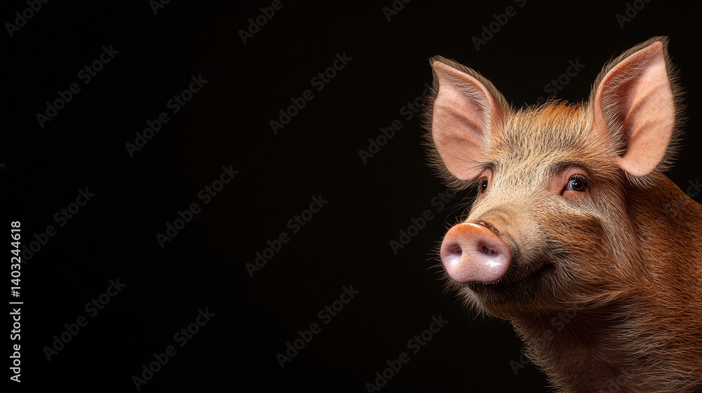 Fototapeta premium Animals with scary teeth, Wild boar showcasing prominent tusks on a solid background in a high-fidelity image format.