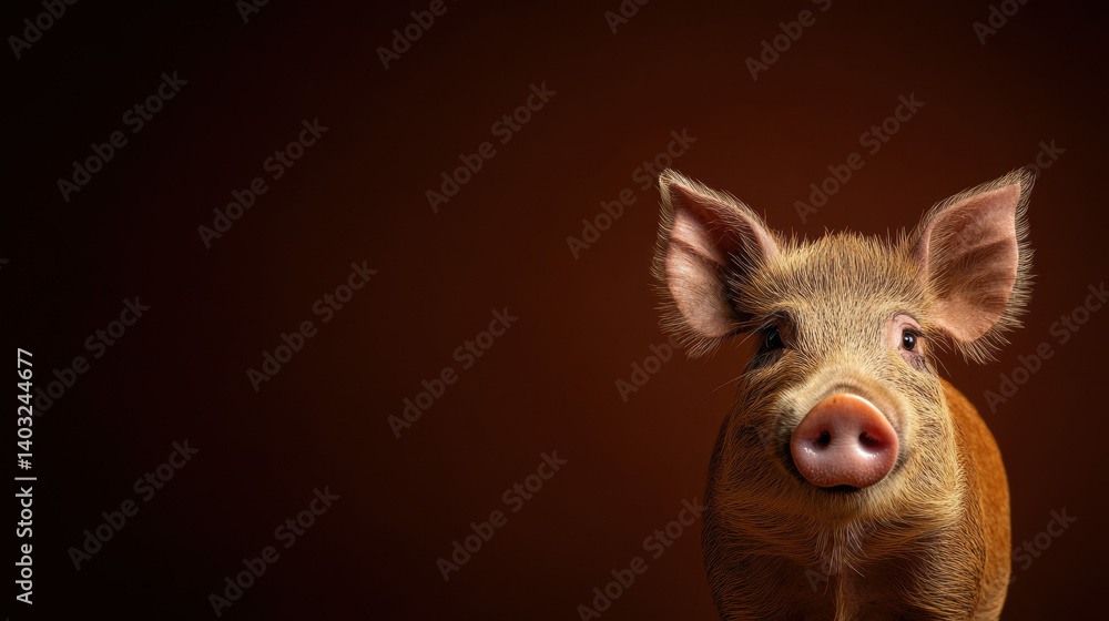 Fototapeta premium Animals with scary teeth, Wild boar with tusks on a solid background, showcasing high fidelity in a stock image format.