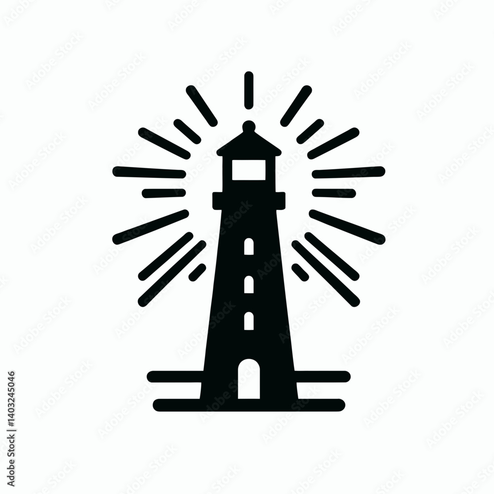 very simple flat and single minimalist Lighthouse Light Beam Silhouettes in black on a white background very simple flat and single minimalist Lighthouse Light Beam Silhouettes in black on a white background