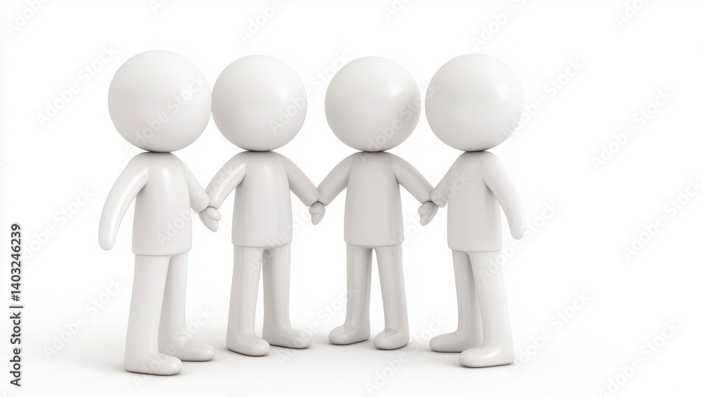 Four White Figures Holding Hands in Circle on White Background Four White Figures Holding Hands in Circle on White Background
