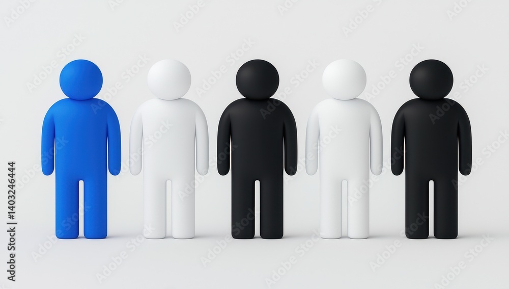 Diverse Characters Standing Together in Minimalistic Style