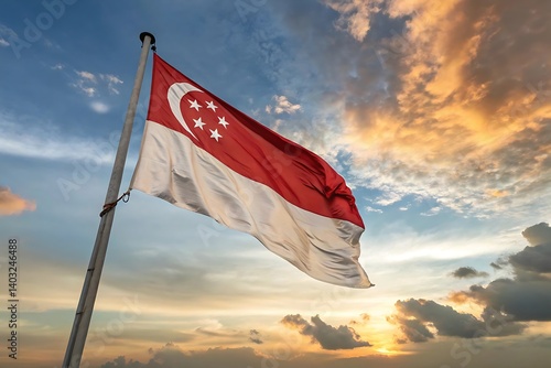  a full view of the singapore national flag waving photo