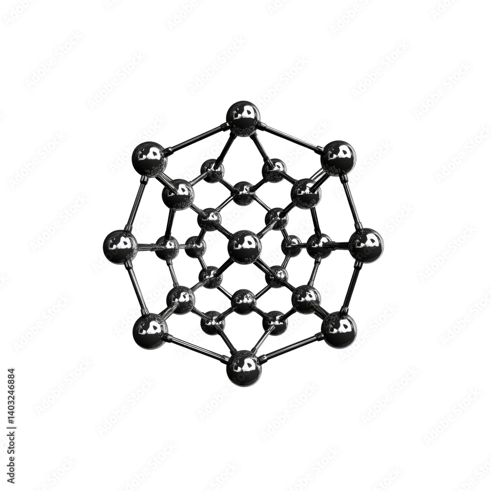 3D Rendering of a Buckminsterfullerene Molecule (C60) - Black and White