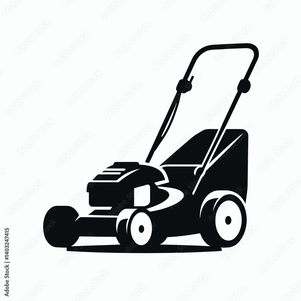 very simple flat and single minimalist Lawn Mower Silhouettes in black on a white background very simple flat and single minimalist Lawn Mower Silhouettes in black on a white background