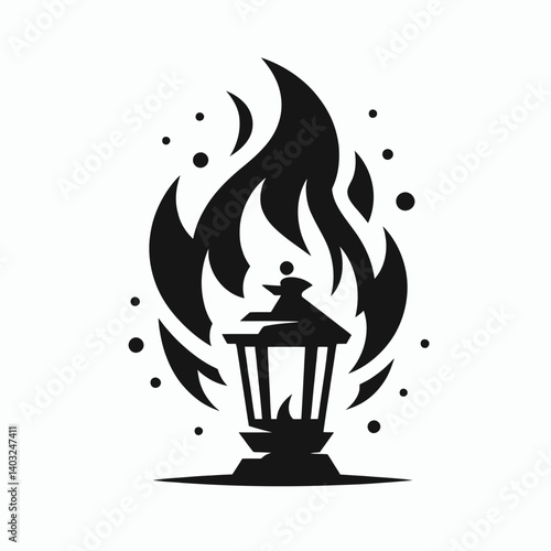 very simple flat and single minimalist Lantern Flame Silhouettes in black on a white background 