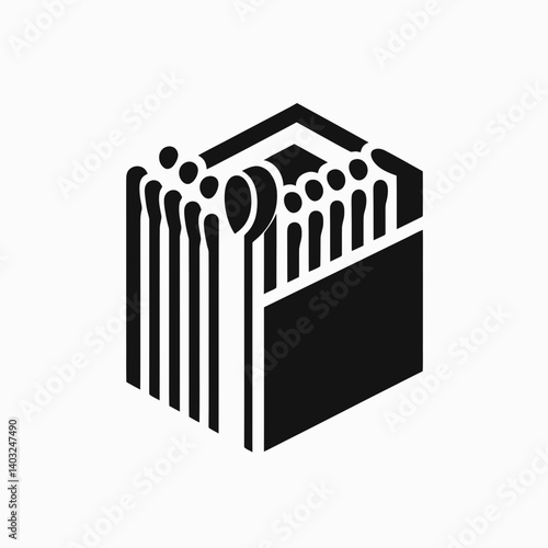 very simple flat and single minimalist Matchbox Edge Silhouettes in black on a white background 