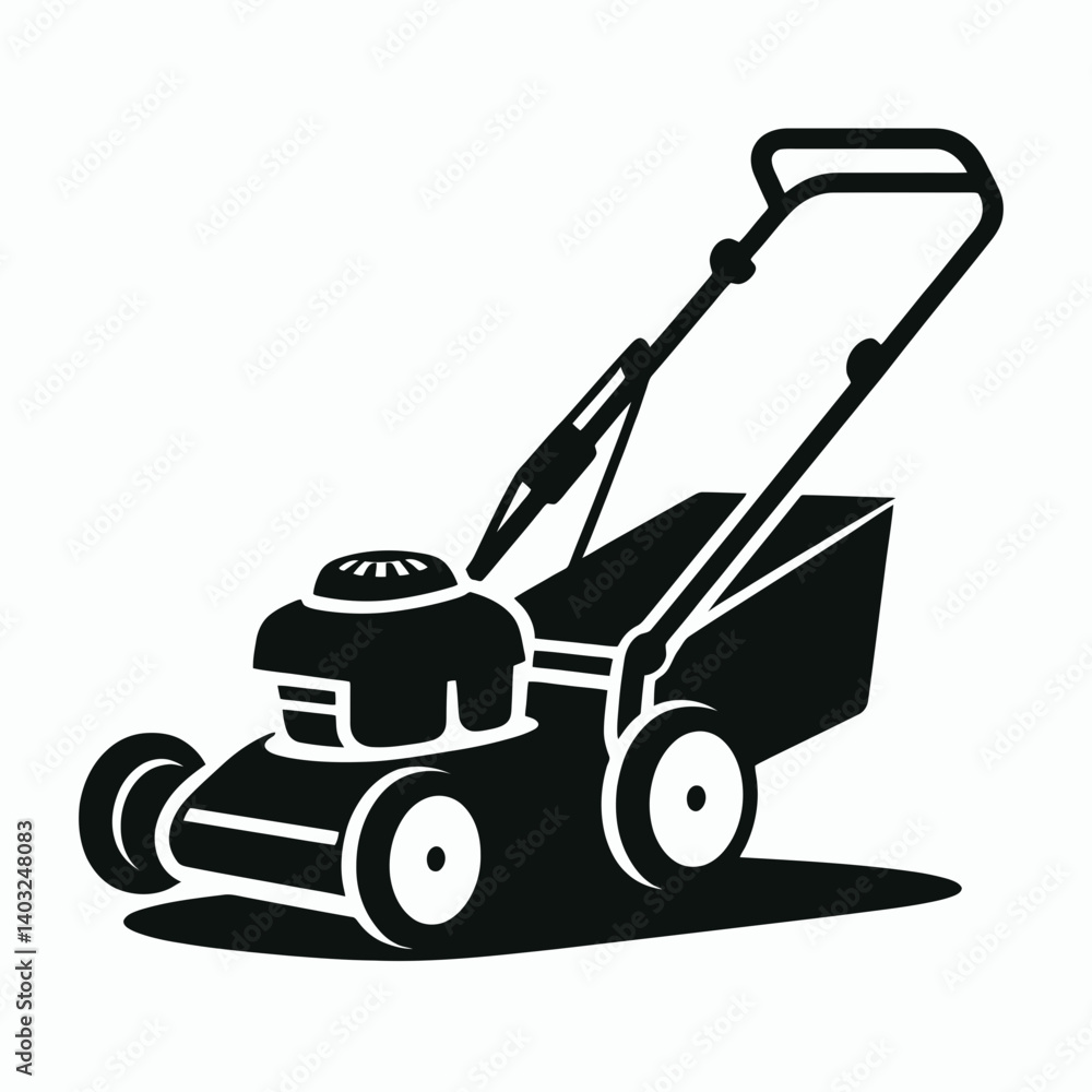 very simple flat and single minimalist Lawn Mower Silhouettes in black on a white background very simple flat and single minimalist Lawn Mower Silhouettes in black on a white background