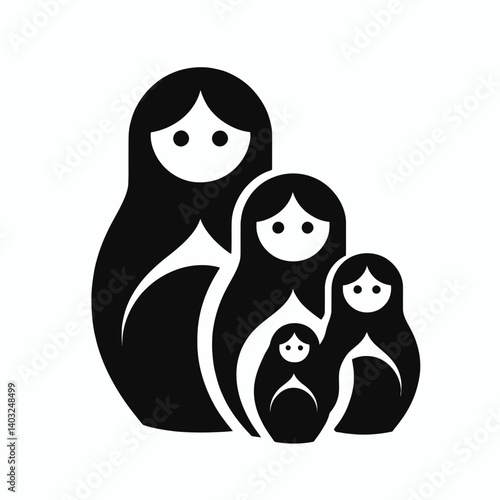 very simple flat and single minimalist Nesting Doll Silhouettes in black on a white background