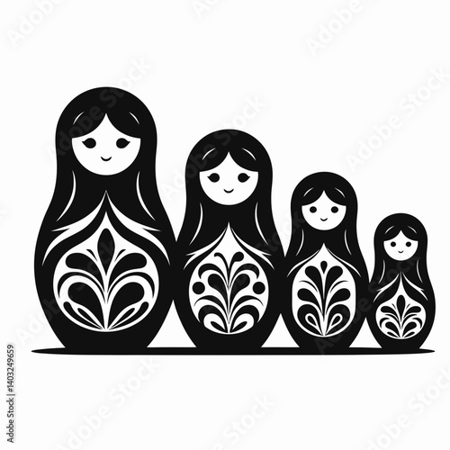 very simple flat and single minimalist Nesting Doll Silhouettes in black on a white background 