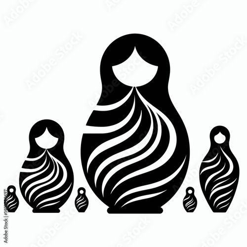 very simple flat and single minimalist Nesting Doll Silhouettes in black on a white background 