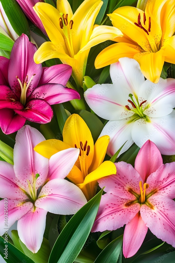 Vibrant Bouquet of Colorful Lilies Close Up Vibrant Bouquet of Colorful Lilies Close Up