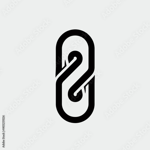 very simple flat and single minimalist Paperclip Chain Silhouettes in black on a white background 