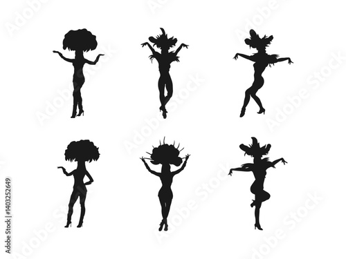 silhouette of a samba dancer. Silhouette of Brazilian Carnival women. Vector illustration. Beautiful women in costumes with pearls. silhouette isolated on a white background.