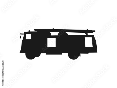 silhouette of a fire truck, black and white drawing. fire engine vector black icon. Fire truck silhouette isolated on a white background. Fire truck icon vector illustration design. 