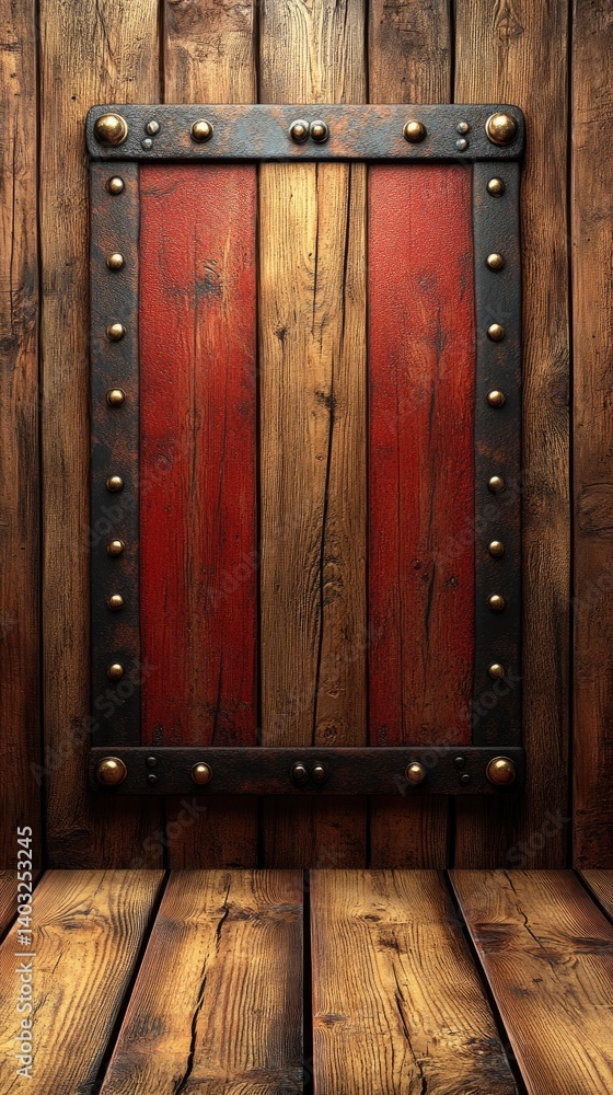 Rustic framed panel on aged wood wall with a timber floor creates warm, vintage ambiance