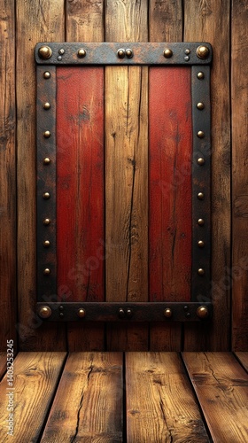 Obraz na płótnie Rustic framed panel on aged wood wall with a timber floor creates warm, vintage ambiance w salonie