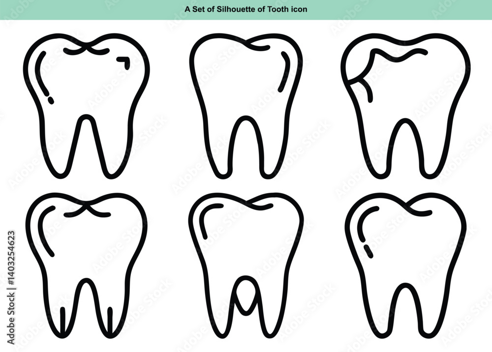 Graphic black Silhouette of Tooth icon- vector illustration with white background Graphic black Silhouette of Tooth icon- vector illustration with white background