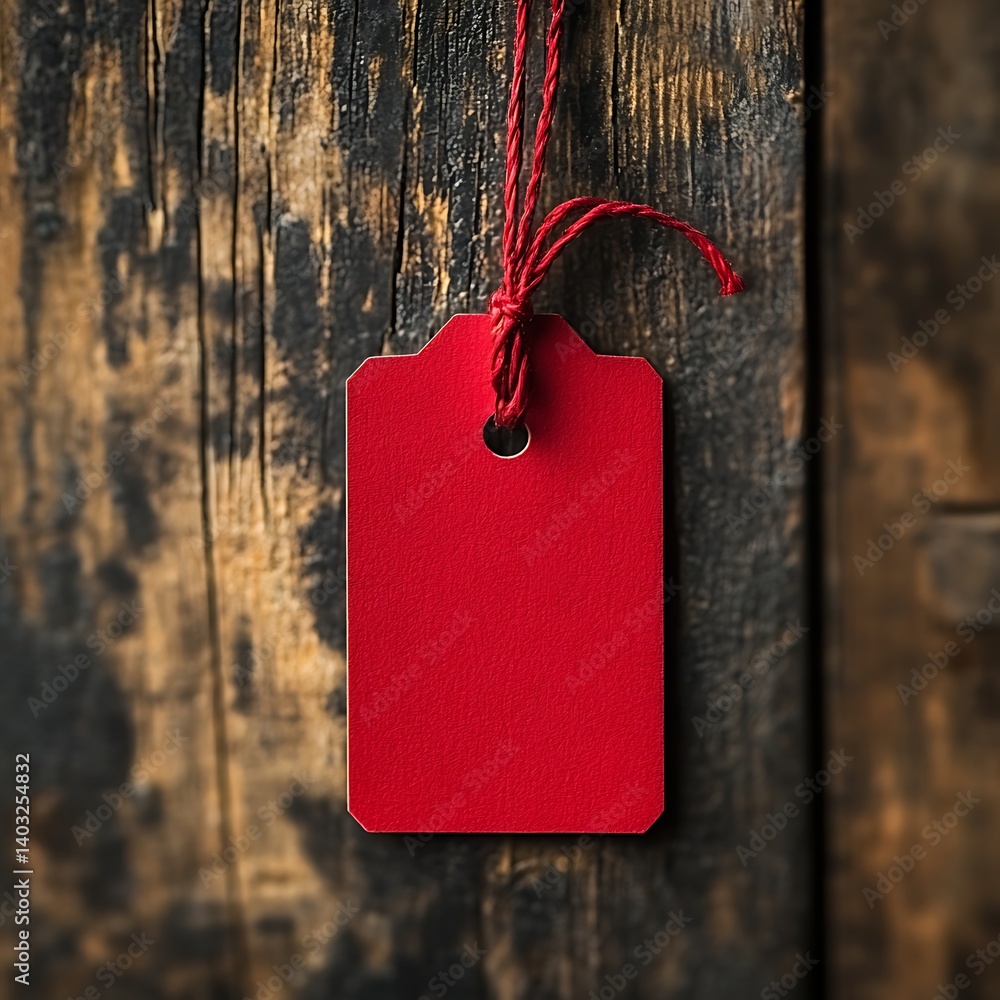 Red Tag on Wooden Plank