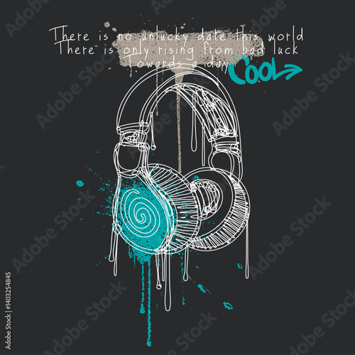 caliography grafiti hedphone prints.  skete t shirt design. urban skate artwork. spray effects with splash. Grafiti text print design. hand writing font. text with sketing.