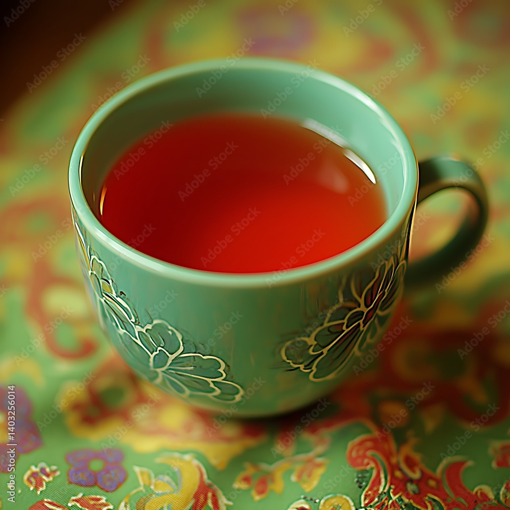 Red Tea in Teal Cup.