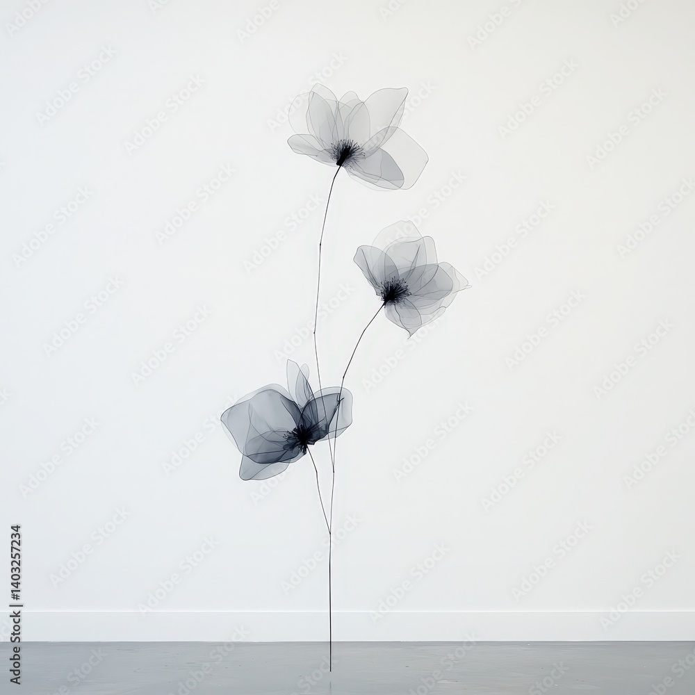 Ornate black ink drawing of flowers over white canvas, inverted modern calligraphy style
