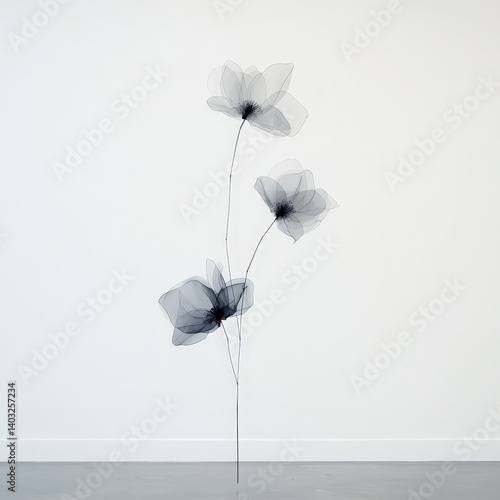 Obraz na płótnie Ornate black ink drawing of flowers over white canvas, inverted modern calligraphy style w salonie