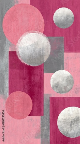 Modern Pink and Gray Geometric Textured Abstract Composition