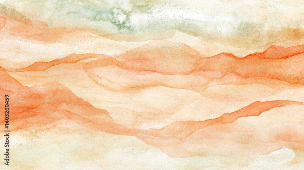 Abstract watercolor painting of layered, undulating hills in soft peach and beige tones. Abstract watercolor painting of layered, undulating hills in soft peach and beige tones.